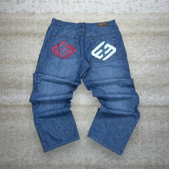 Vintage Skater Wide Leg Jeans Enyce Medium Wash Baggy Denim Rap Style Art Y2K
